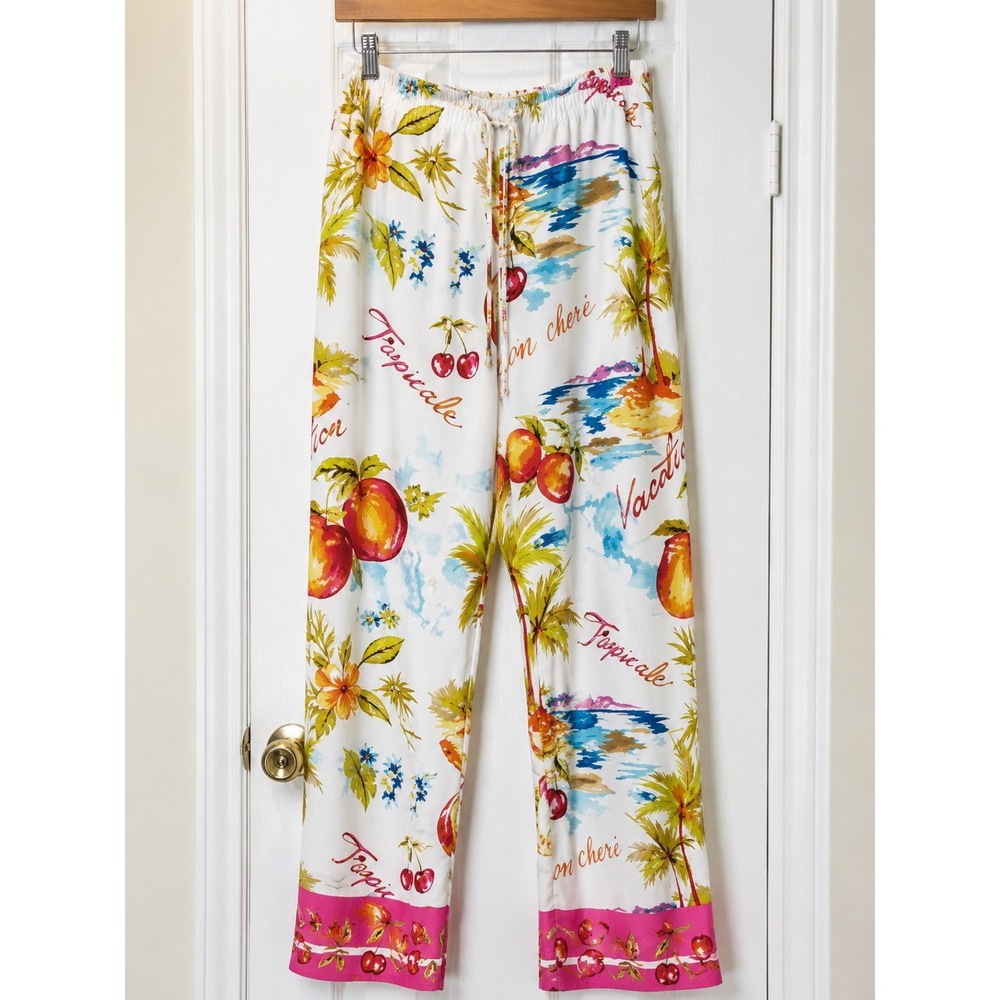 Tropical Print Ankle-Length Lounge Pants - White Multicolor